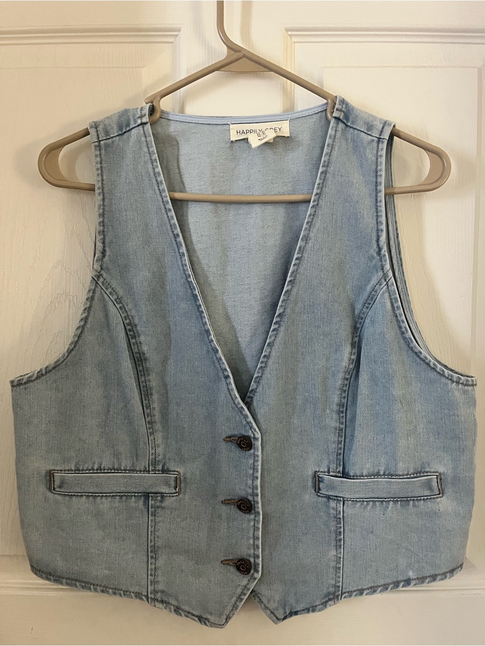 Happily Grey Light Blue Denim Vest - Women's Sleeveless Waistcoat